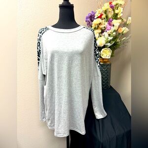 Zanzea Gray Leopard Print Tunic Top